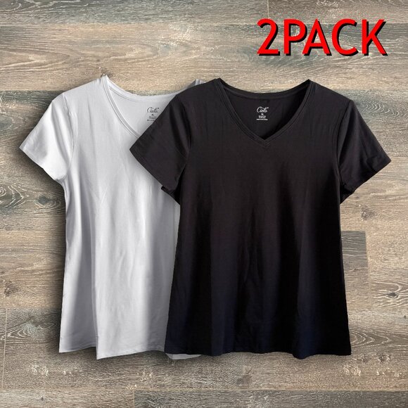 Cielo Tops - 2-Pack Bundle Cielo V-Neck T-Shirts Set Black & White Basic Tee Top XL